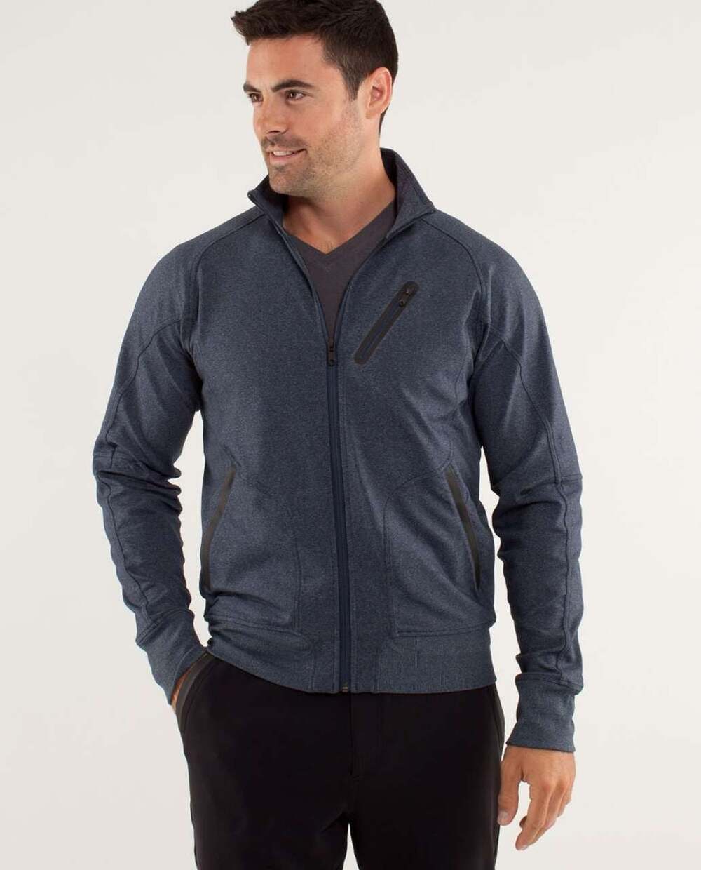 Lululemon Trainer Jacket NO SIZE TAG Fits L Heathered Black Iris Blue Luon